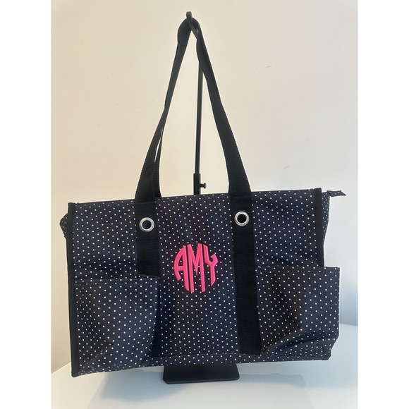 thirty-one Handbags - Thirty-One Gifts Black Polka Dot Utility Tote Bag Zipper Closure